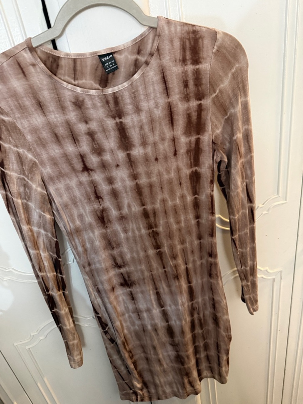 SHEIN Brown Tie-Dye Ribbed Long Sleeve Mini Dress